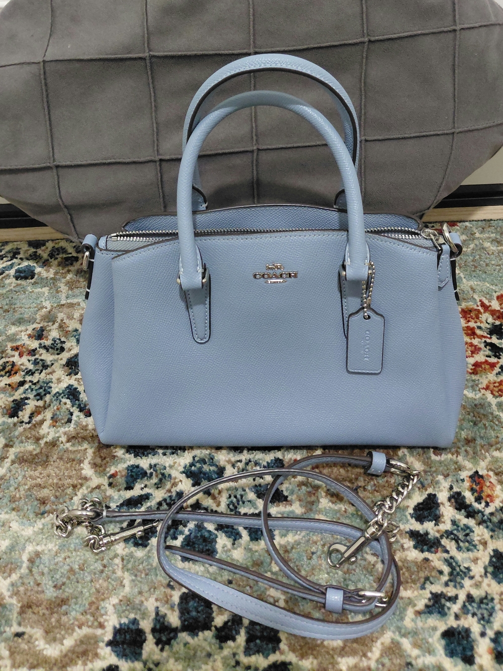 Coach Pebbled Leather Satchel in Light Blue